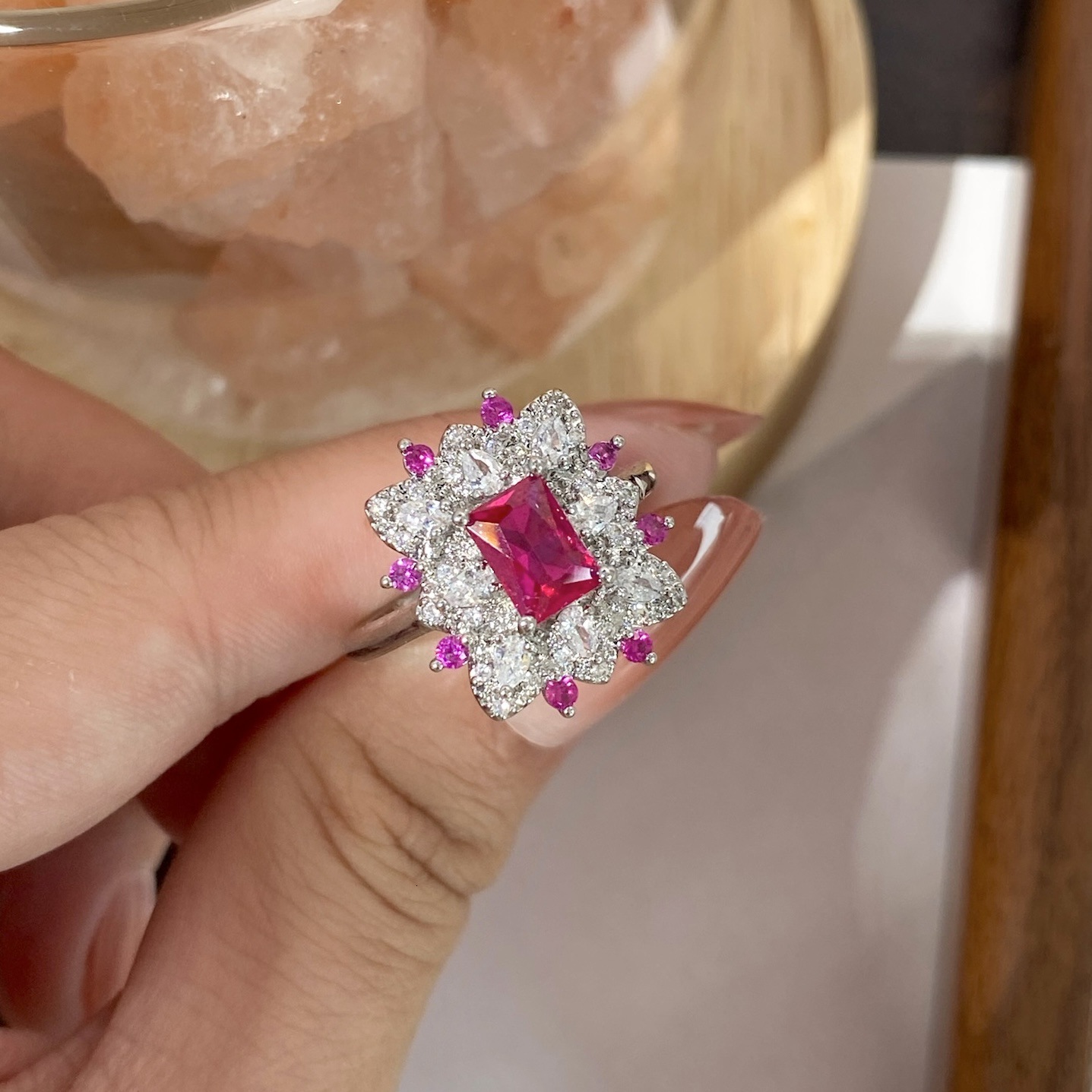 European and American cross-border heavy-duty purple diamond niche high-end light luxury adjustable open ring, elegant ring for women, live-streamin
