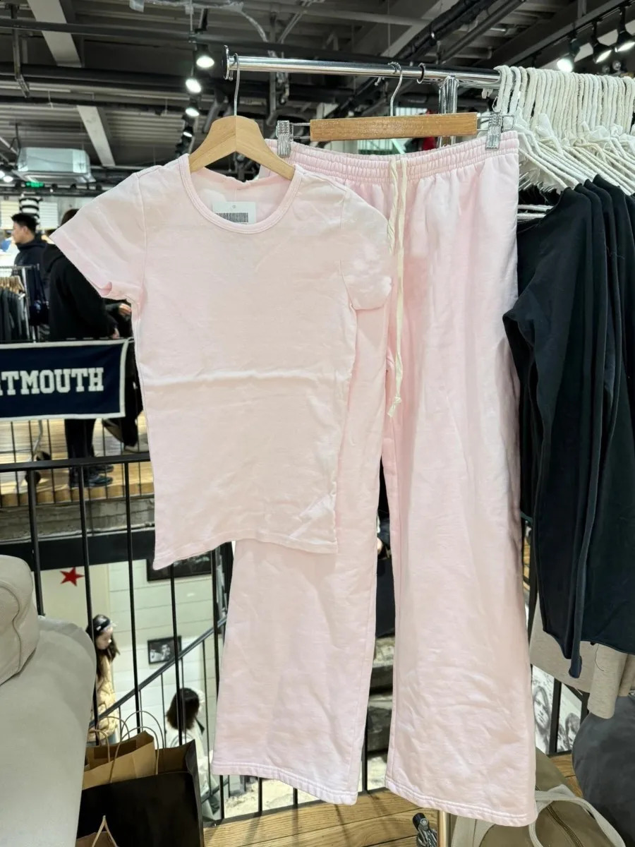 Sweet Pink Basic Tshirt Pant Sets Women Casual Oneck Short Sleeve TeeStraight Sweatpant Cute Preppy Style 2 Piece Set Y2K 260917