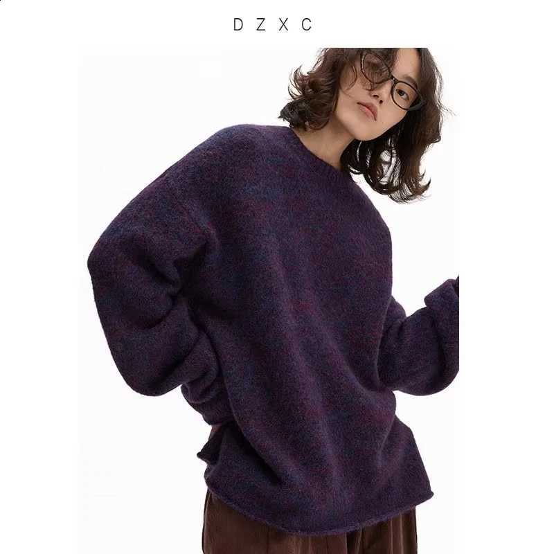 Wool Round-Neck Warm Mohair~ Blend Sweater for Women Thick Floral Yarn Knitwear Versatile Casual Wear for Layering or Outerwear in Winter J260916
