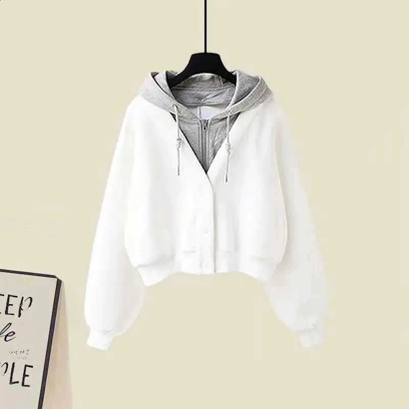 Fake New Casual Women's Winter Two-piece Hooded Sweatshirt Jacket+knit Suspender Skirt Suit Korean Loose Coat Dress Matching SetW260915