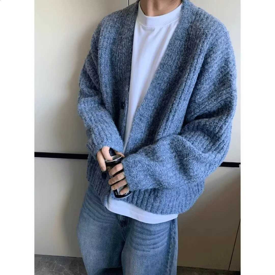 Loose Winter Retro Fashion Autumn Heavy-Weight Mixed-Color Short Wide Thick Thread Knitted Sweaters Cardigans Warm Jackets Men's J260916