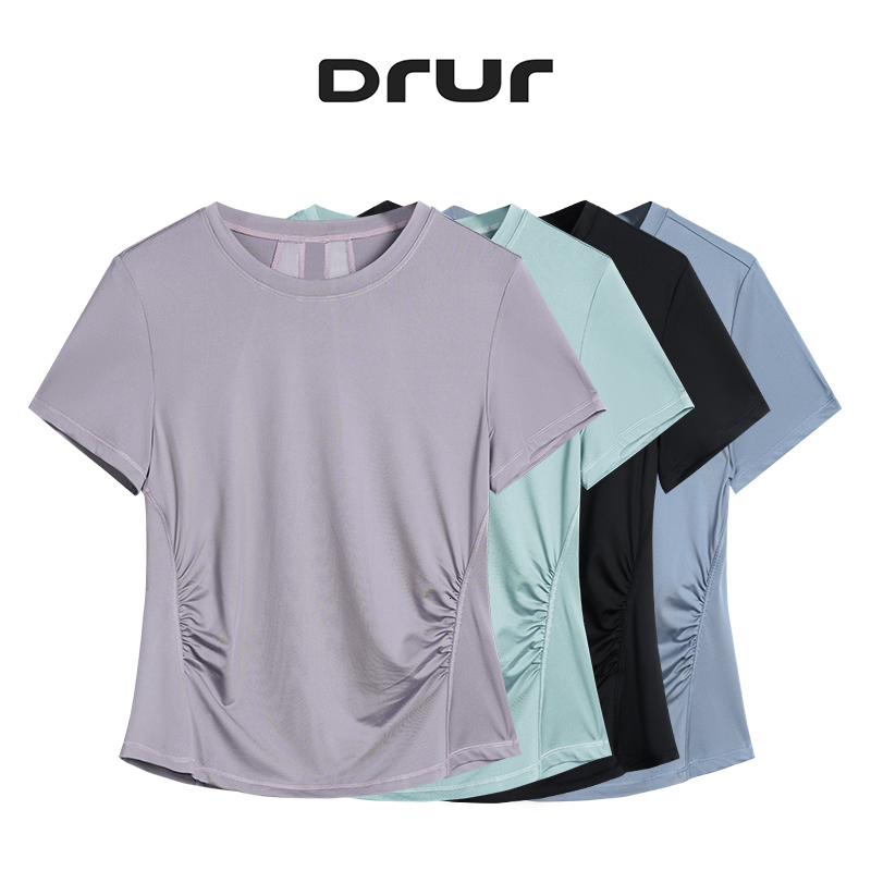 DRUR Yoga Tops Woman Short Sleeves Sports Shirts Quick Dry Breathable Pleated Workout Top Women Sportswear Gym Clothes 2025 New 26Y0917