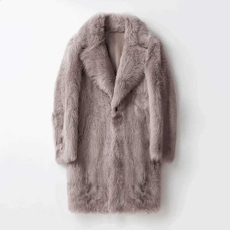 Autumn Jacket Thick Winter Warm Fur Coat Men Black Lapel Faux Fur Parkas Bontjas Mens Furry Shaggy Outerwear WindbreakerW260917