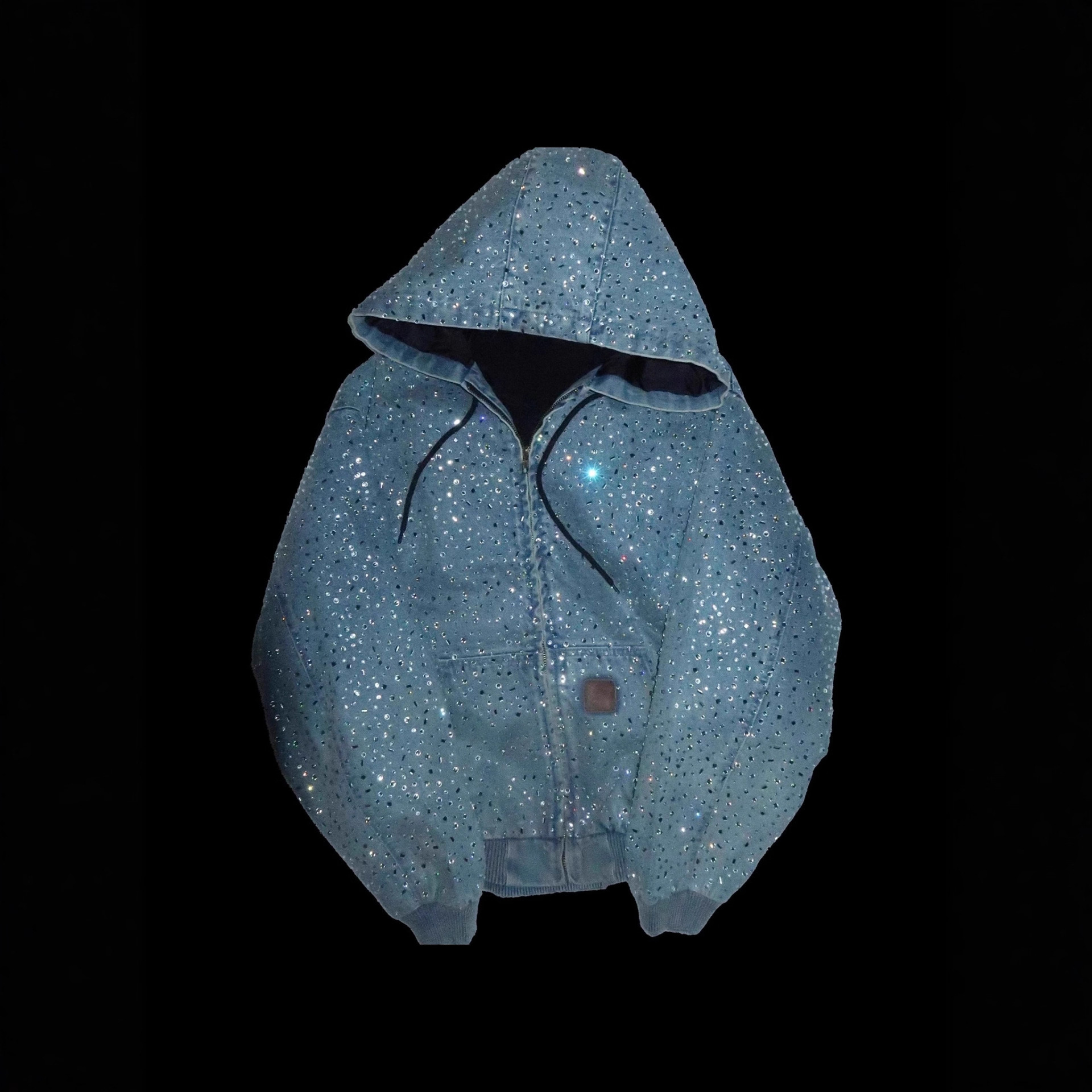 Men's Rhinestone Denim Jacket Hoodie, Heavyweight Bling Diamond Studded Coat, Hip Hop High Street Casual Outerwear for Men