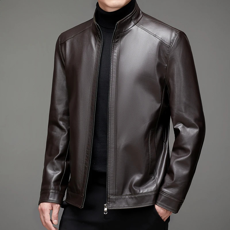 2024 Autumn and Winter High Quality Fashion Men's Lapel Motorcycle Leather Coat Slim Stylish M7XL 260917