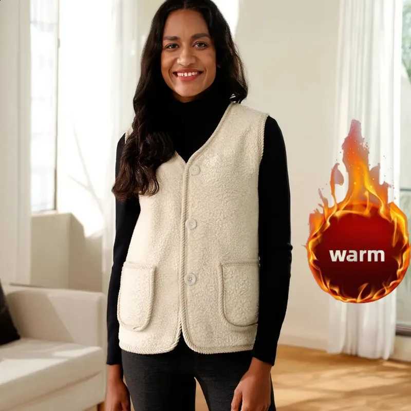 Cozy Winter Fleece Vest for Elderly Women Thickened Lamb Wool Waistcoat Plus Size Insulated Outerwear for Autumn Winter Comfort H260916