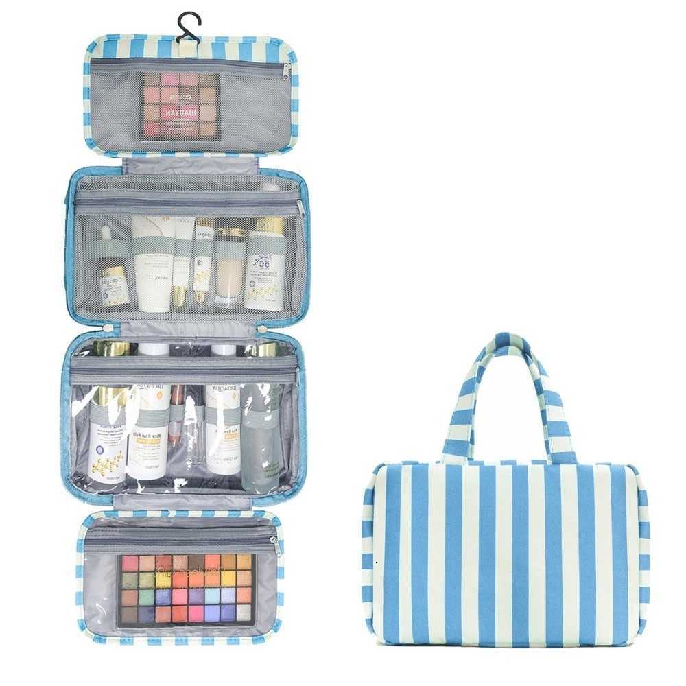 Travel Portable Hanging Toiletry Bag 4-Fold with Hook Makeup Bag Large Capacity Striped Cosmetic Bag TravelT260917