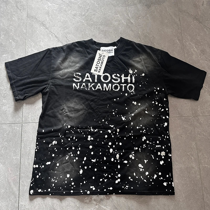 Satoshi Nakamoto Tshirt Splashink Letter Print Shortsleeved Vintage Oversized Mens T Shirt Shorts Summer Trend Clothing 260917