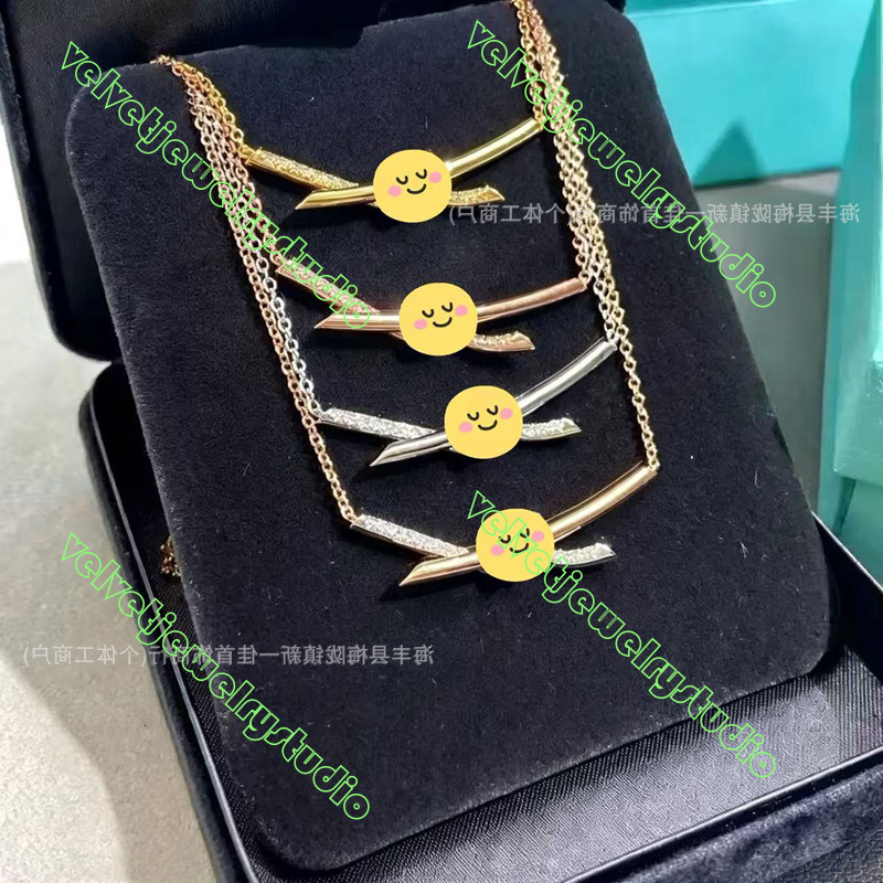 Designer Womens Mens Jewelry Necklace T-Brand Knotted Featuring Design With Diamond Half-Diamond Setting Asymmetrical Multi-Colored Crisscross Clavi