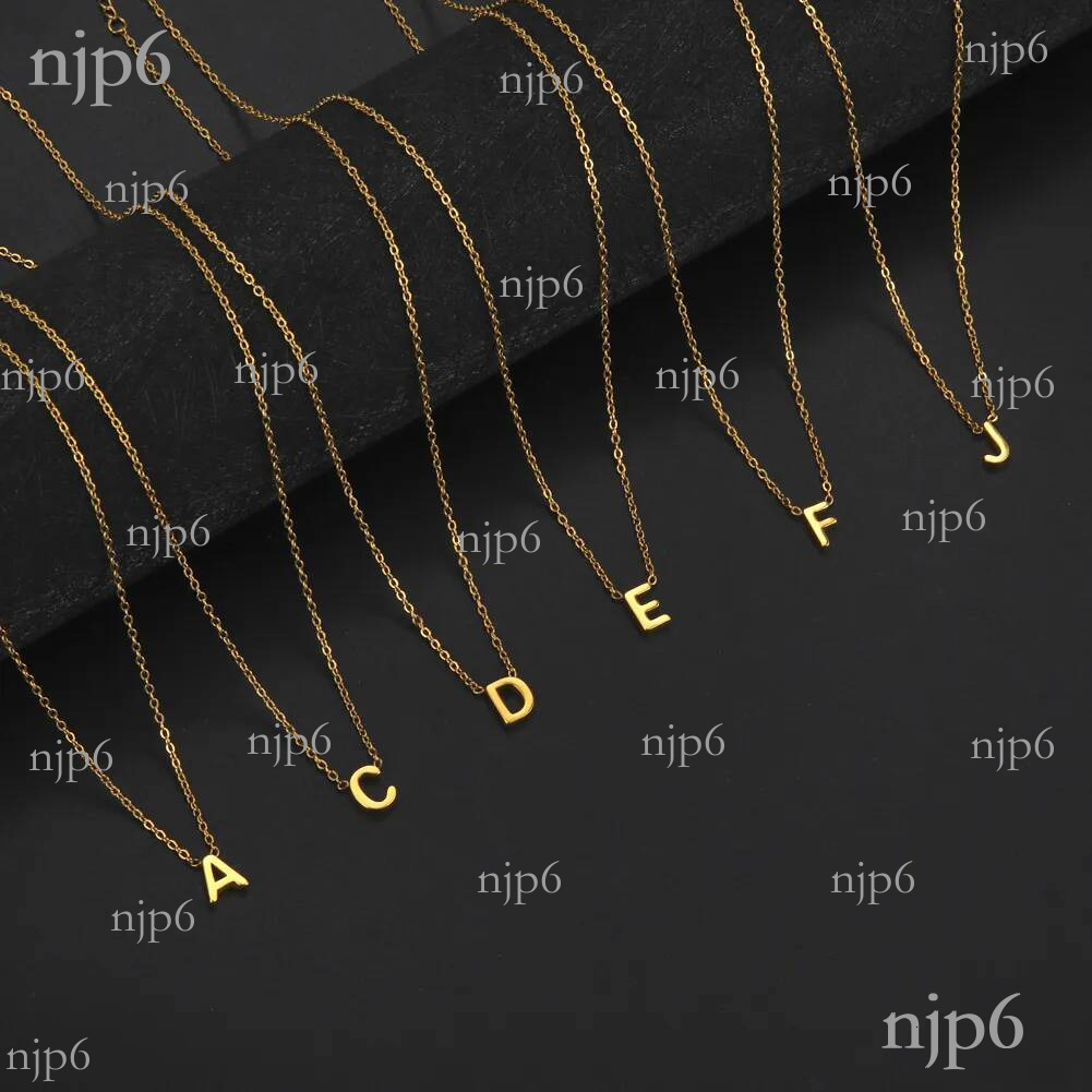 18K Real Gold Plated Stainless Steel Alphabet Pendent Necklace Lovers Couple Initial English Leter Necklaces for Women Bride Party Birthday Wedding