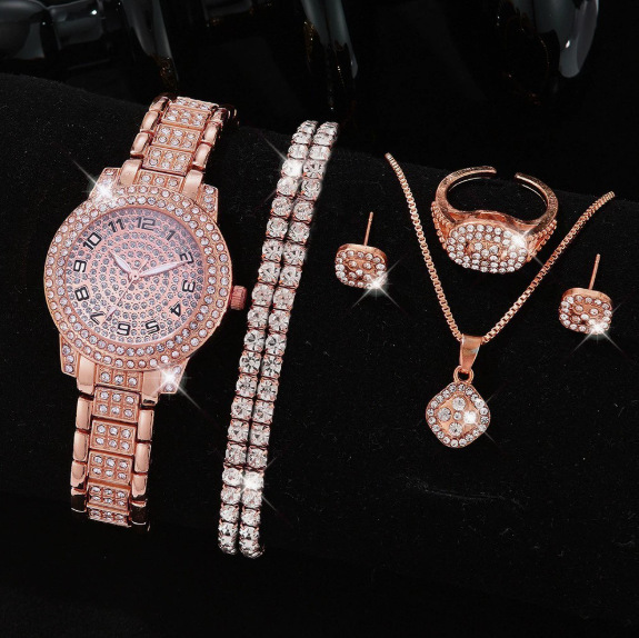 Womens Designer Luxury Jewelry Watch Necklace Set Diamond Bracelet Roman Quartz Watch High-end Quality Elegant Boutique Accessories Multiple Style C