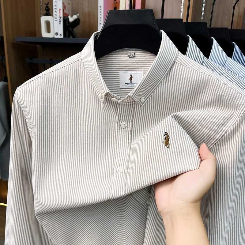 High end brand long sve 100% cotton shirt fashion exquisite pony embroidery men's new striped autumn casual Paul top Q260917
