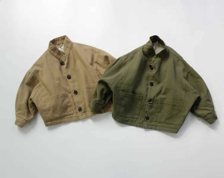 New 2025 Autumn Korean Style Children Coats Bat Sleeve Baby Boys Cotton Linen Jackets Pure Color Kids Clothes Chic OuterwearT260916