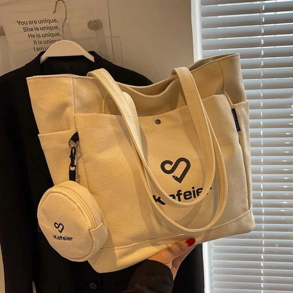 Korean Style Canvas Underarm Tote Bag with Small Wallet Versatile Women's Shoulder Bag Large Capacity Casual Student Handbag H260916