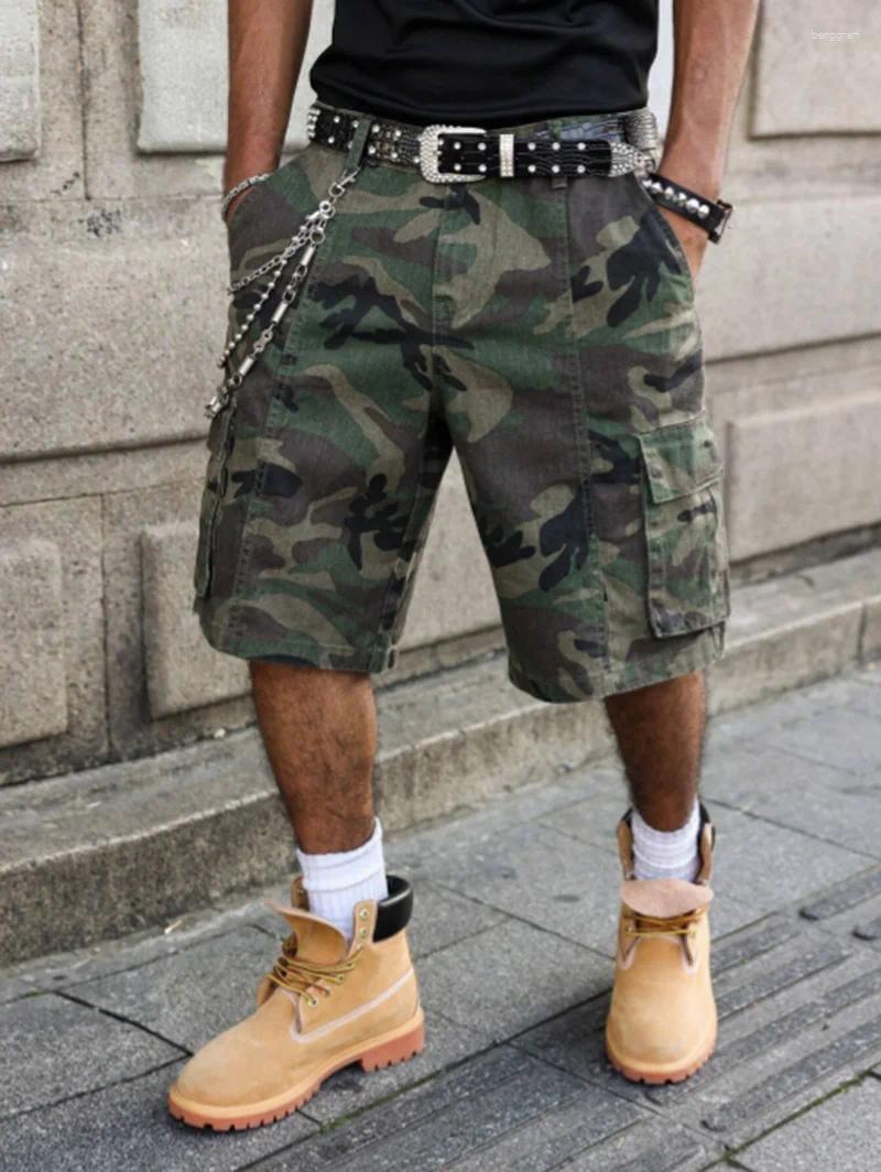 Men's Retro Camouflage Denim Shorts Casual Loose Straight-leg Multi-pocket Summer Street-style