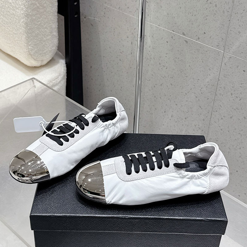 Ladies Ballerinas Womens German Army Trainers Designer Metal Package Head Flat Shoes Lace Deerskin Casual Shoes Patchwork Rubber Outsole Sizes 35 41