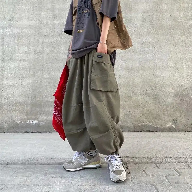 Y2k Baggy Cargo Pants 100% Cotton Joggers Streetwear Old Money Casual Harem Long Trousers Men Wide Leg Oversize 260917