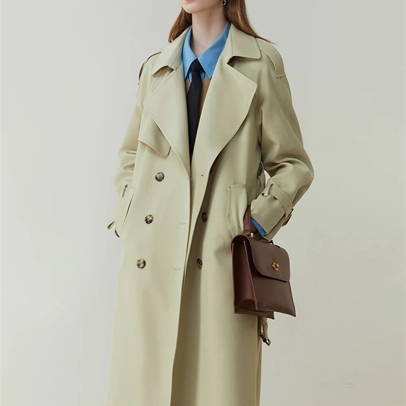 FSLE Classic Fashion Doublebreasted Midlength Trench Coat Female Spring British Style Solid Allmatch Windbreak for Women y260902