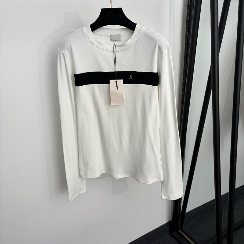 Round Neck Shirts For Women Letters Embroidery Casual Basic Long Sleeve Tees Autumn Streetwear Layering Classic Pullover