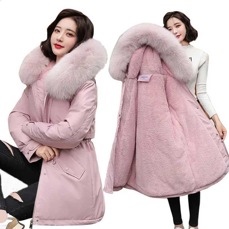 Winter Women Warm Parka New 2026 Fashion Long Coat Wool Liner Hooded Parkas Slim Fur Collar Jacket Warm Snow Wear Padded Clothes H260917