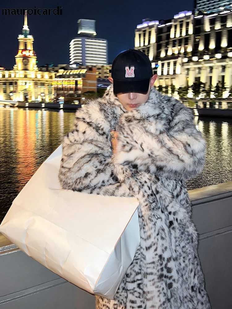 Thickened Mauroicardi Winter Long Colorful Warm Oversized Faux Fur Coat Men Runway European Fashion Designer Clothes 2022 W260915