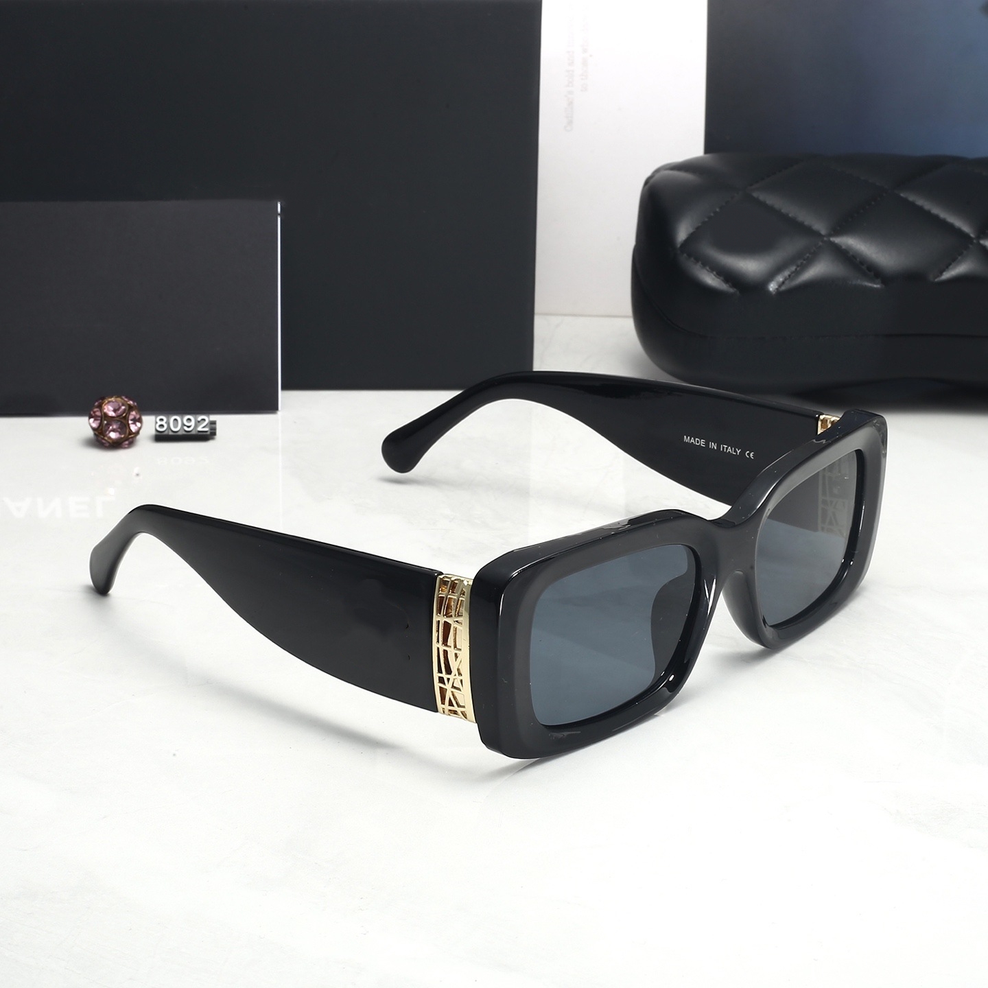 Top luxury Sunglasses designer womens Mens Sunglasses Black Rectangular Acetate Square Gold Metal Letter Logo Vintage Sun Glasses Classic Fashion Ey