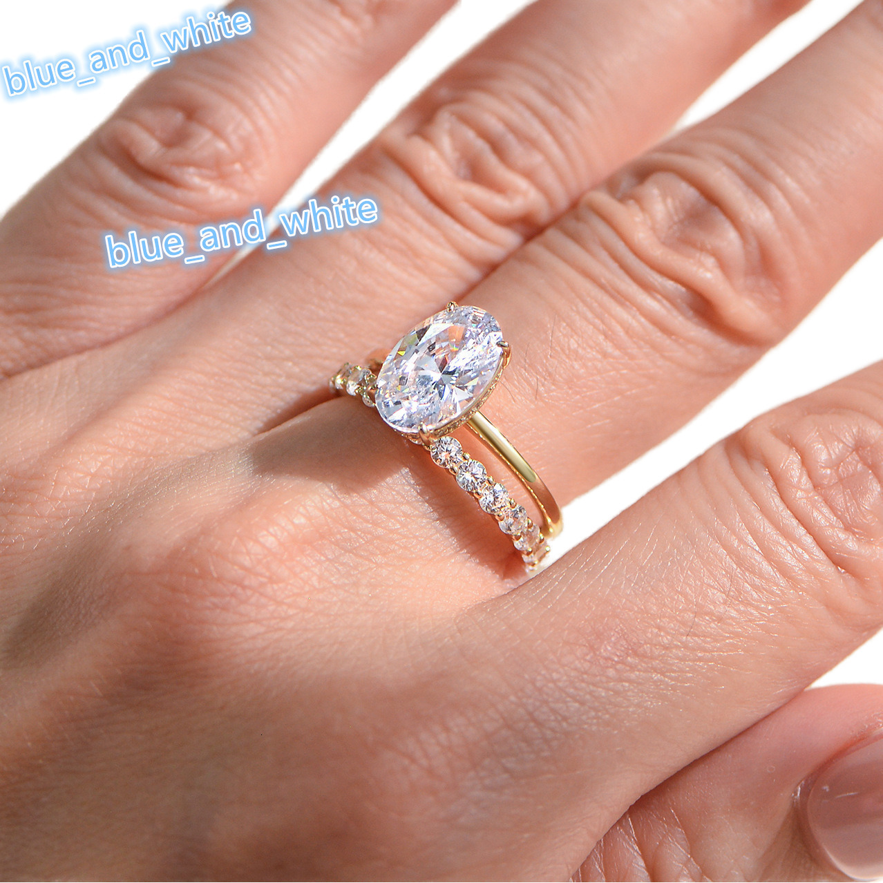 Customizable 18K Gold 925 Sterling Silver Ring Band Set 8A Cubic Zirconia Oval Cut Stackable Design CMA Certified Wedding