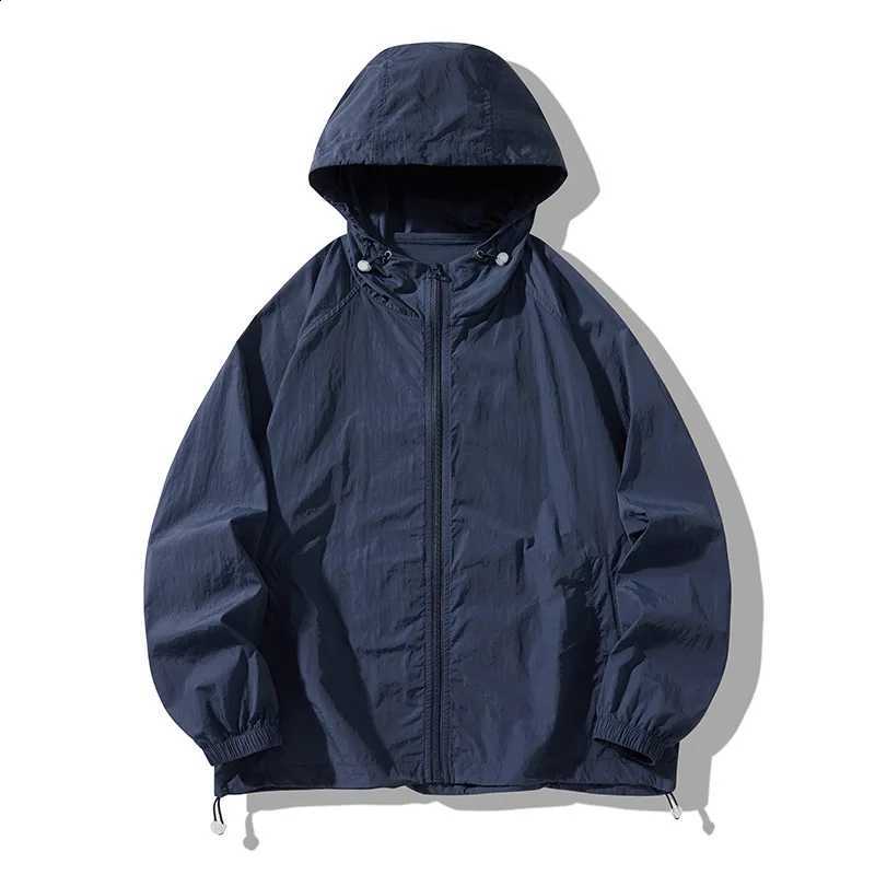 Oversized Men's Hooded Jacket Solid Color Lightweight Zip-Up Coat with Elastic Cuffs for Street Style and Outdoor Activities C260917