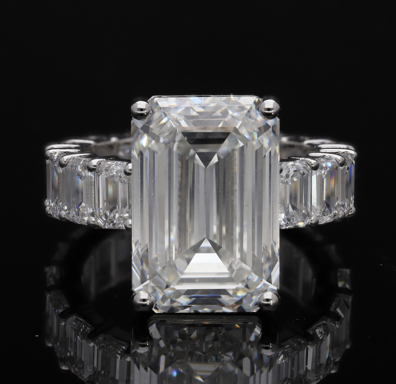 Luxury 14K Gold Rhodium Plated Ring 5ct Center Emerald Cut Solitaire Full Eternity Band Lab Grown CVD Diamonds Anniversary Gift