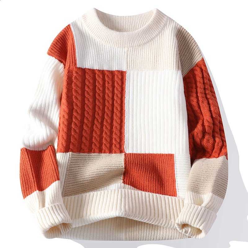 Blocked Color Fashion Round Men's Neck Knitted Sweater 2025 High-quality Skin Friendly Fashion Versatile Casual SweaterW260915