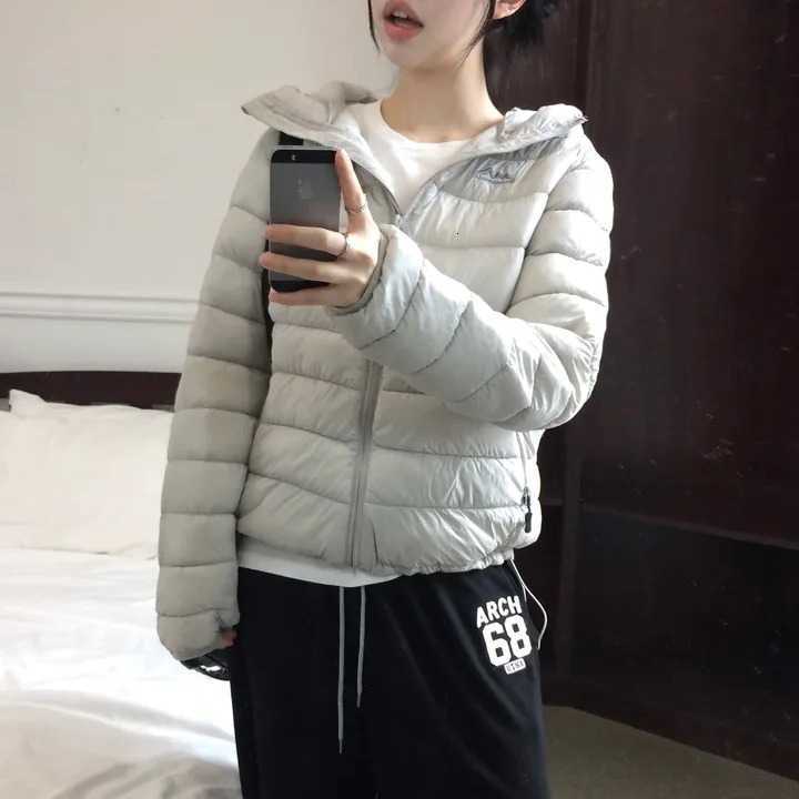 2025 Women's Jacket Winter Cotton Simple Gray Hooded Lightweight Slimming Outdoor Coat Long Sleeve Commute Style Basic Fit H260917