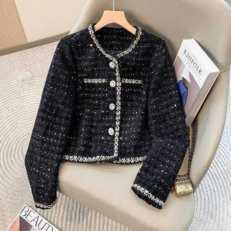 Beading Luxury Diamond Sequin Jacket Women Elegant Party Woolen Coat Autumn Winter Office Lady Bright Silk Short Outerwears Top C260917