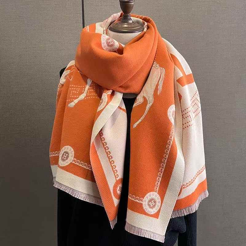 Winter Faux Cashmere Scarf For Women Thickened Warm Little Horse Pattern European And American Style Fashionable New Design