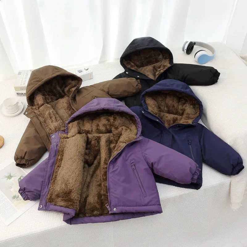Cold Children Thicken Cotton Jackets Winter Plush Coats For Boy Girl Solid Color Hooded Jackets 2-12 Years Kids Parka Outerwear J260917