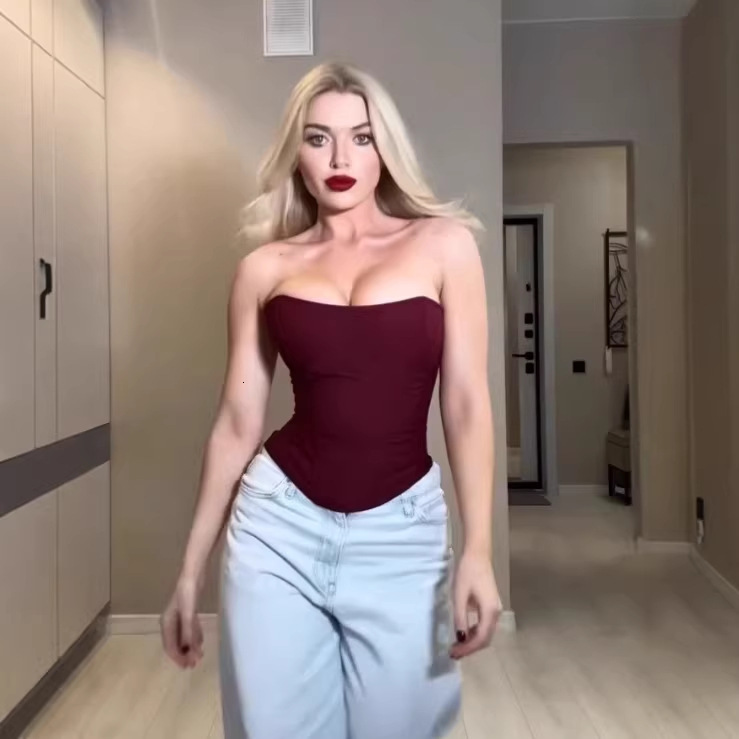 Fashionable sexy high-waisted European and American style built-in chest pads, body-shaping corset, new slim-fit women's tube top with fishbone