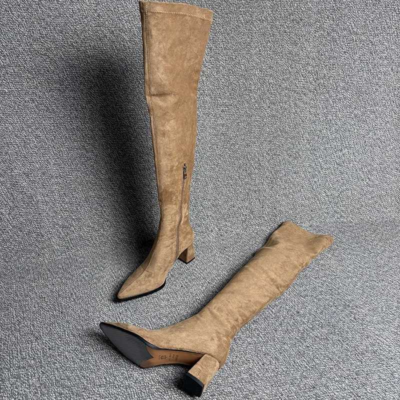 Winter fa1 Pointed Toe Women Long Over The Knee Boots Street Style Thick Heels Party Stripper Female Shoes D2609171
