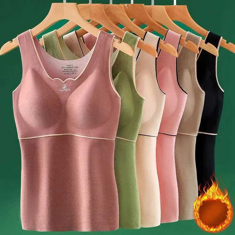 Thermal Underwear Velvet Vest Winter Womens Solid Bottom with Chest Pad Camisole Slim Warm Sling Vest Female Thermal Underwear H260916