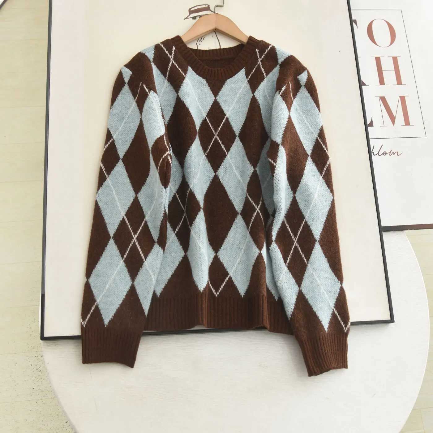 Sweater Neck Lang round 2025 Autumn Winter Loose Long SLeeve Knitted Women's Top Color Block Pattern Fashion Design J260916
