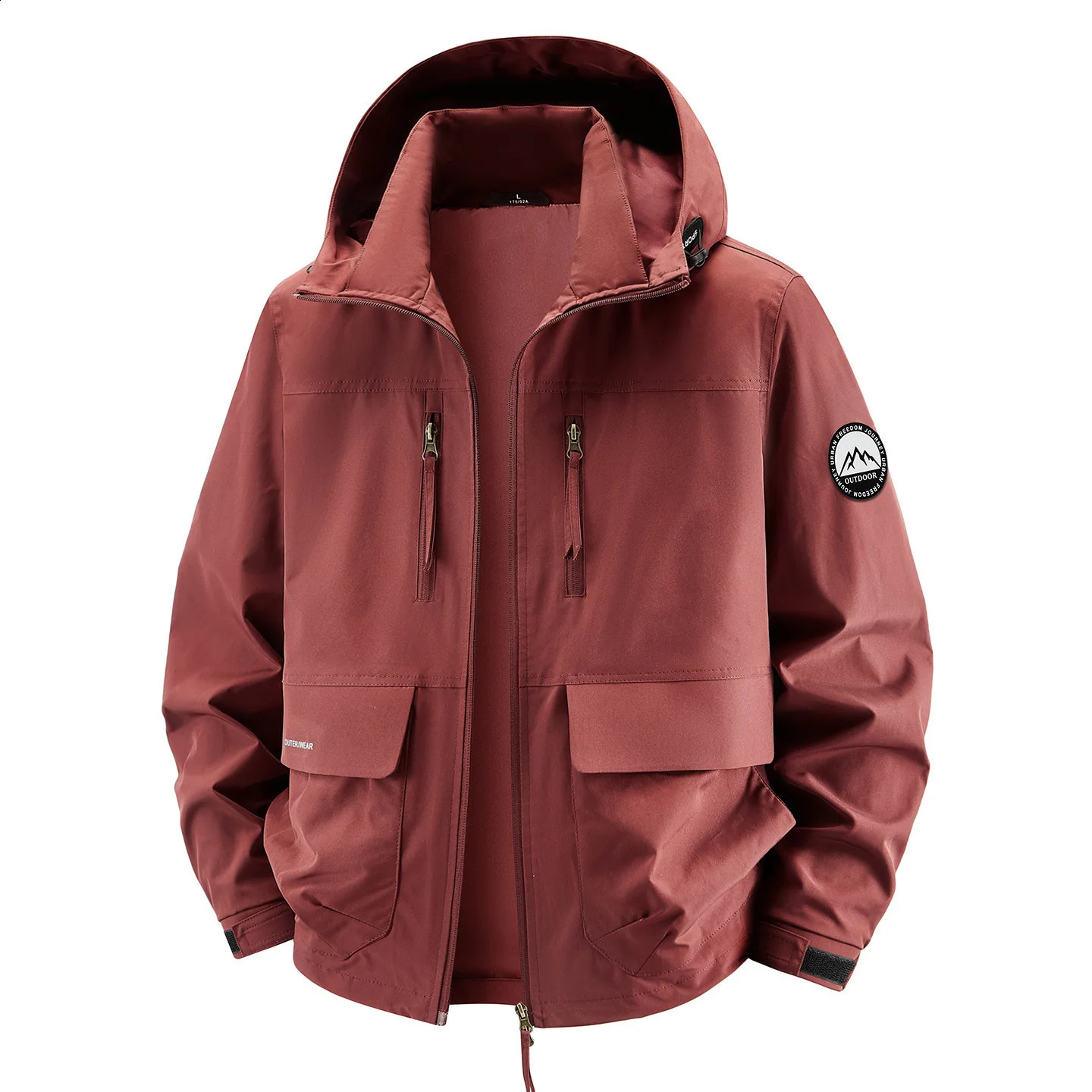 2026 Autumn Windproof Hooded Mens Jackets Waterproof Workwear Outwear Casual Loose Trench Coat Black Red For Male 4XL 5XL 260914