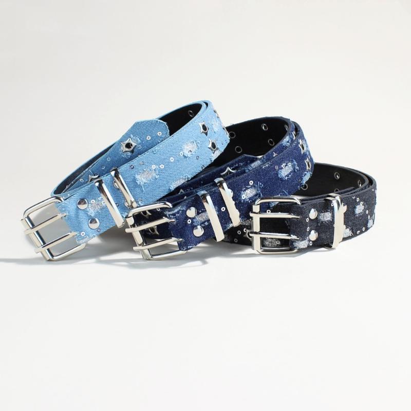 Hollow Star Buckle Denim Waistband Y2K Punk Hip Hop Style Unisex Streetwear Belt Fashion Waist Accessory For Daily Matching & Trendy Gifts W260917