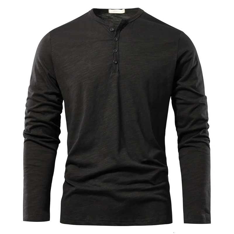 Autumn Solid Casual Mens T-shirts Henery Neck Long Sleeve T Shirt for Men Breathable Male Tops Classic Versatile Clothes 260916ww