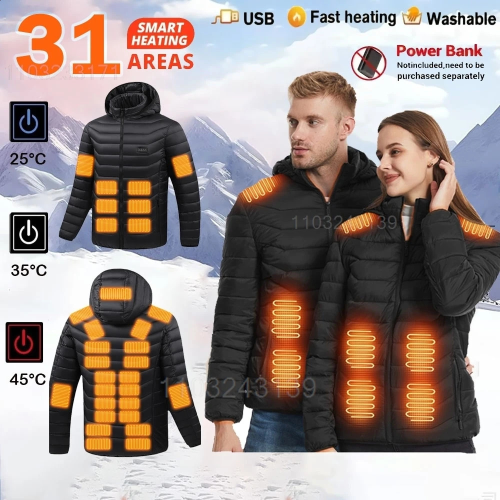 31 Areas Heated Jackets Mens Womens Heating USB Electric Jacket Vest Thermal Clothing Coat Winter 260916