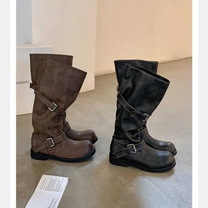 Platform Women Trouser Boots Legs High Boots Trend Punk Gothic Shoes for Women New Rock Genuine Leather Motorcycle Shoes D260917