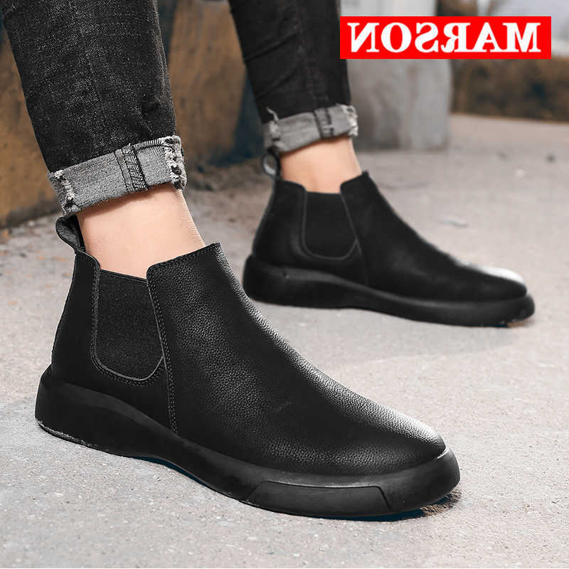 Boots Casual Flats MARSON Men's Short Shoe Ankle Short Boot Comfortable Waterproof Outdoor Slip-On Leather Footwear Plus Size D260917