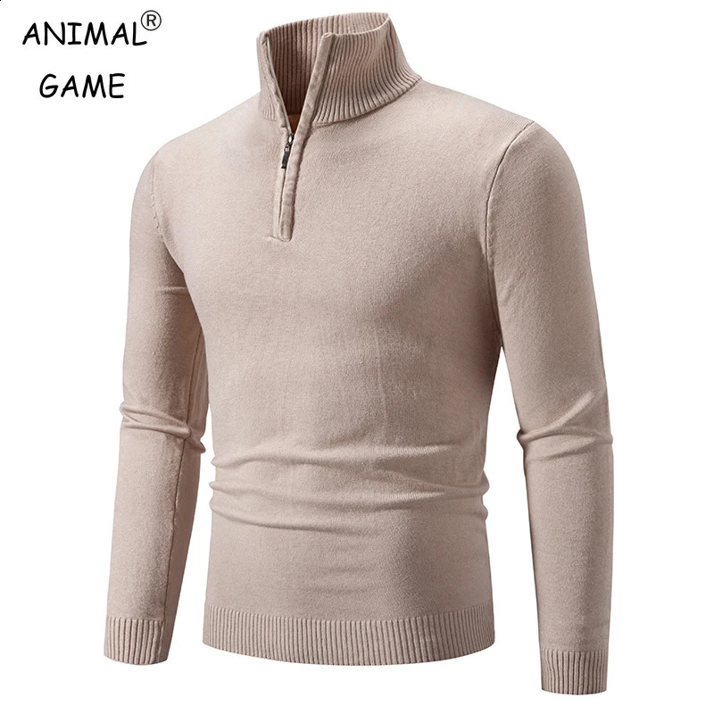Men's Sweater Half Zipper Pullovers Winter Warm Stand Collar Turtleneck Cotton Knitted Sweater Men Solid Color Sweatwear 260917