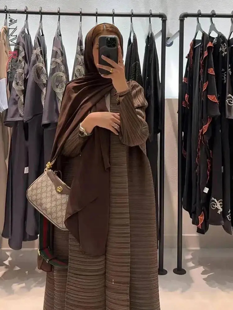LANMREM Fashion Solid Color Cardigan Long Robe Folded Windbreaker For Women Loose Casual Coffee Coat 2DB2952 260917