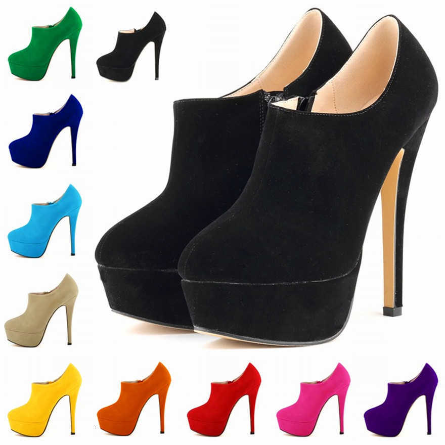 fashion 4cm Heels Platform Thin Ankle Boots 2025 New Autumn Side Zipper Women's Boots Concise Solid Flock Super High Heels Boots D260917