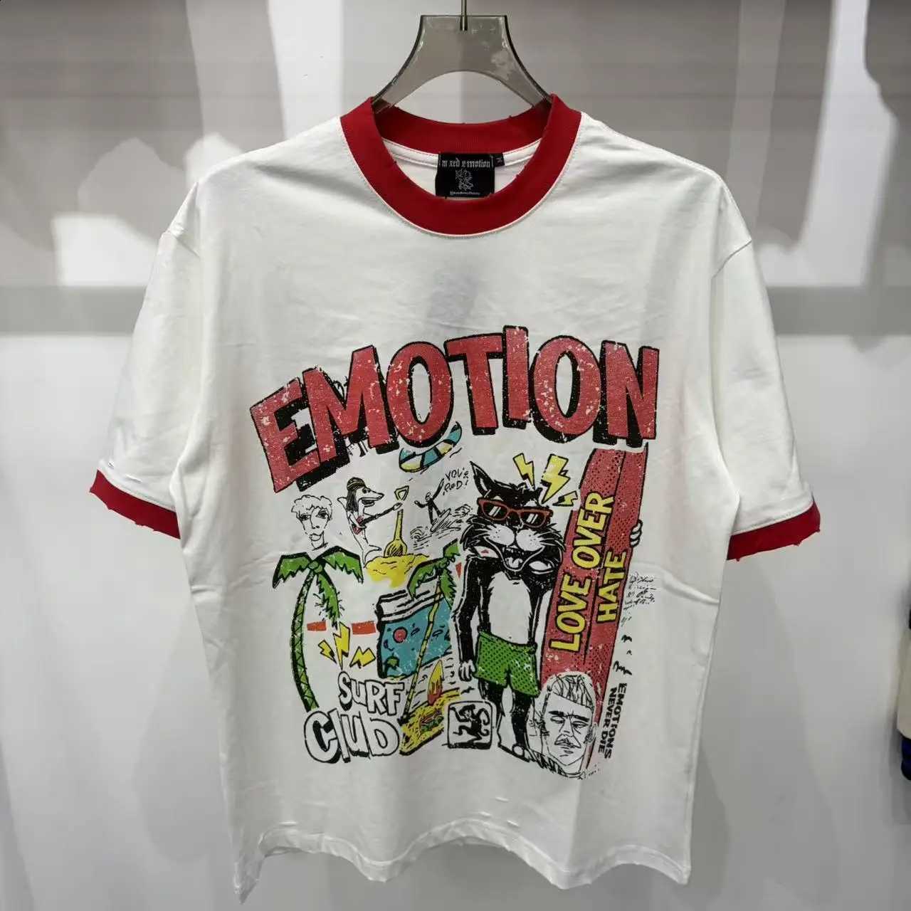 New MIXED-EMOTION Rhinestone cartoon printed pattern 100% cotton Men Women T-shirt Loose casual Shinning Diamond Tees Oversized Top X260916