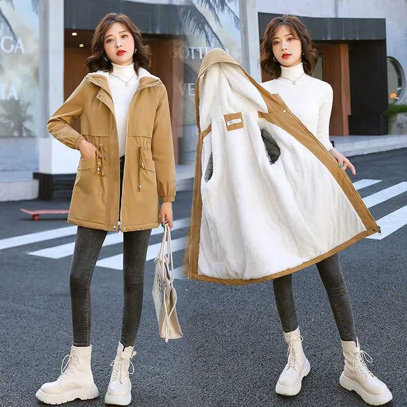 Lucyever Winter Thicken Windbreaker Warm Overcoat Female Casual Loose Hooded Plush Outwear Korean Street Drawstring Parkas Coats H260917