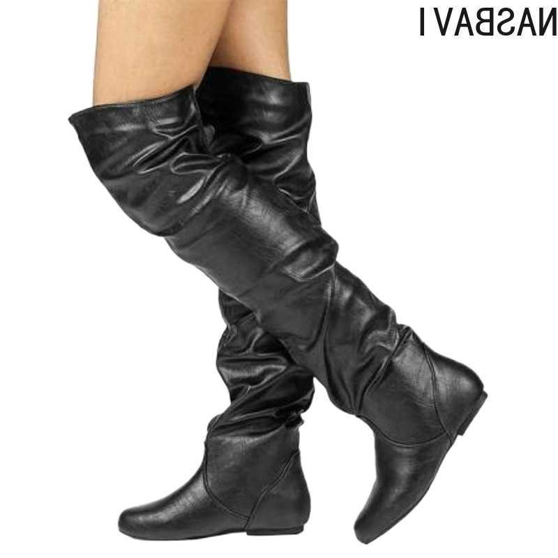 NASBAVI Over The Knee Boots Women Pu Elastic Boots Female Round Toe Shoes Concise Flat Shoes Autumn Winter 2025 Plus Size 34-48 D260917